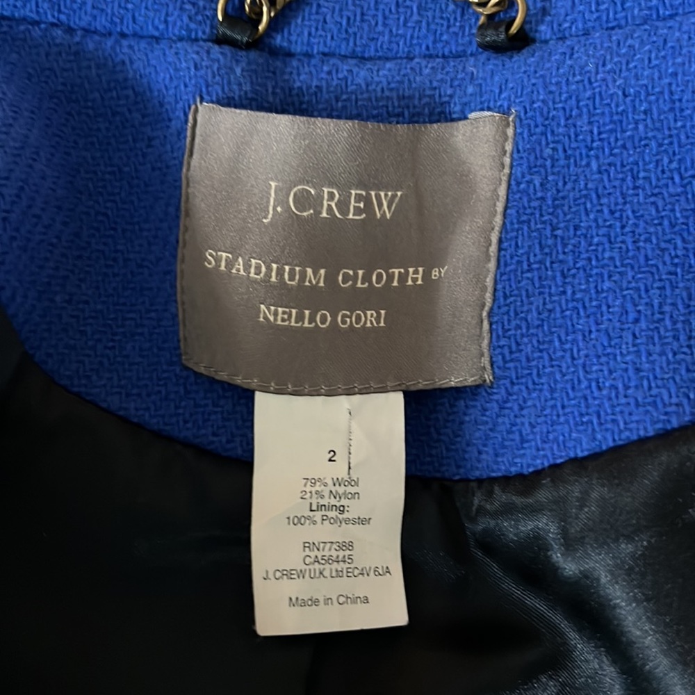 J. Crew Stadium Cloth Cobalt Blue Pea Coat - sz 2 - Picture 6 of 6
